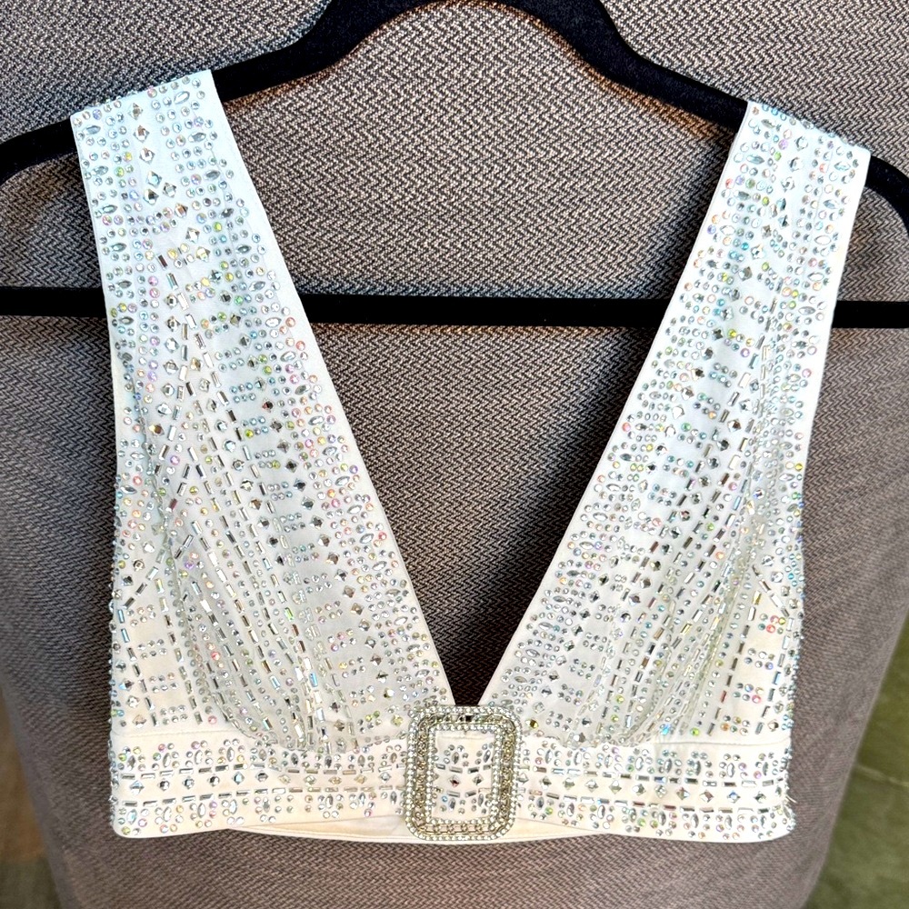 12th Tribe White and Silver Embellished Crop Top